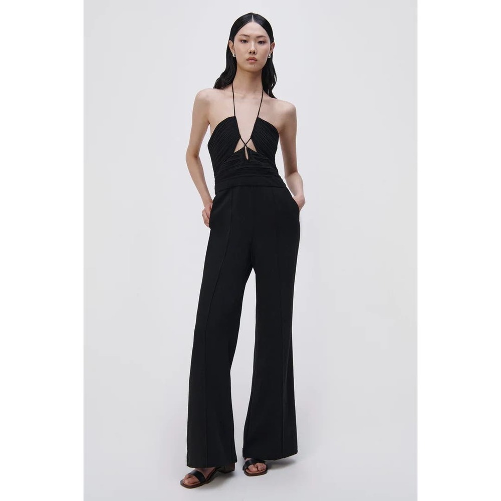 Jonathan Simkhai Gala Plisse Cut Out Jumpsuit Black Size 4 NWT - Picture 3 of 11